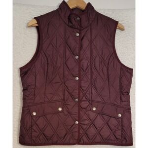 Eddie Bauer Quilted Vest Size L Burgundy Sleeveless Snaps Lightweight 1293